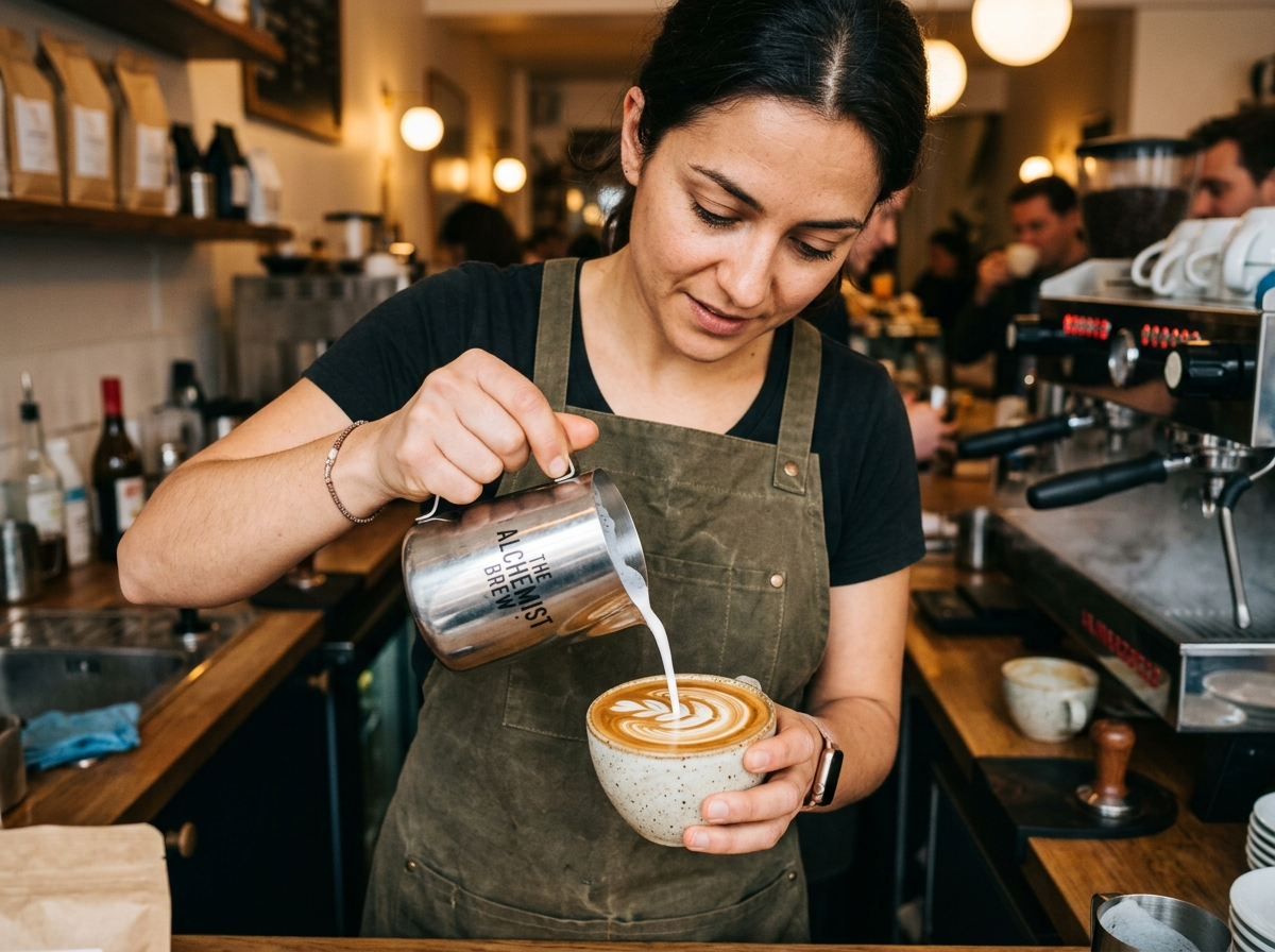 Barista pouring espresso